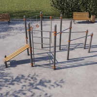 Спортивный Workout комплекс BW-44-M со скамьей для пресса, лестницей, тремя турниками брусьями, канатом и кольцами